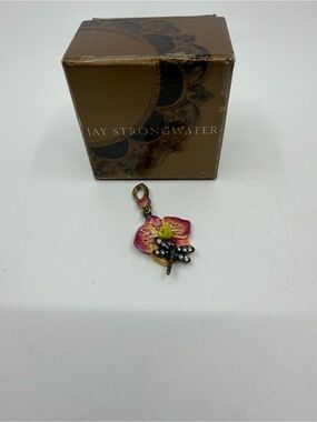 Jay Strongwater Pink and Yellow Flower with Jeweled Dragonfly Charm